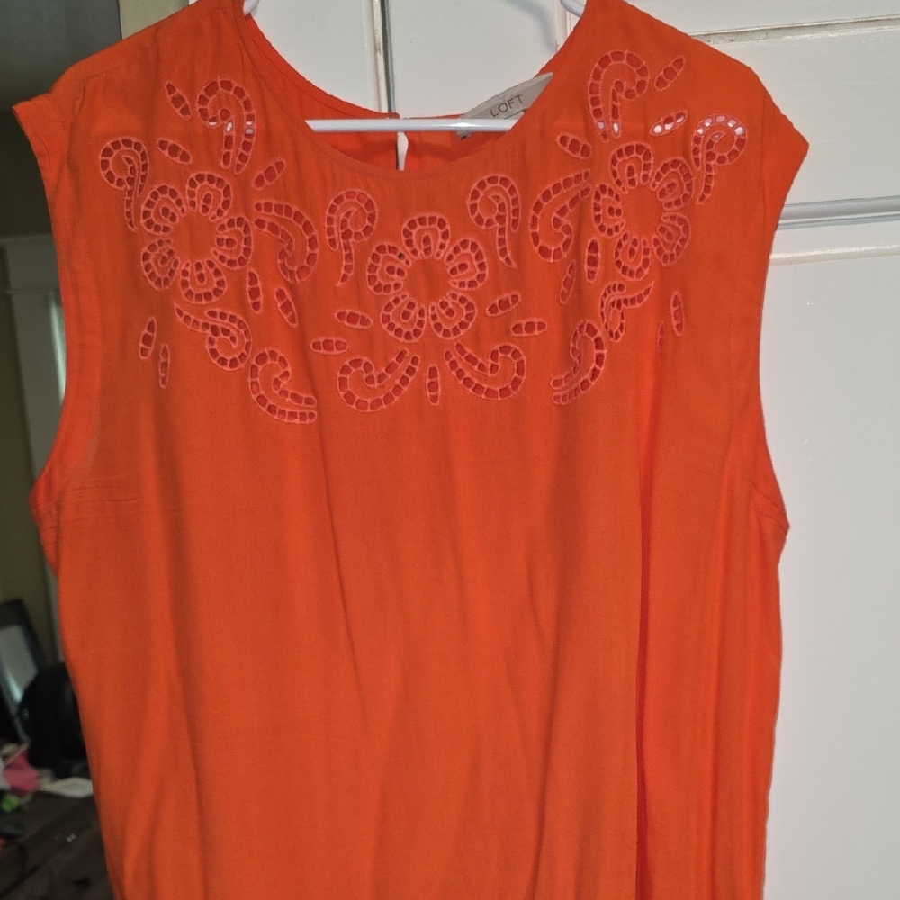 LOFT Vibrant Orange Embroidered Blouse